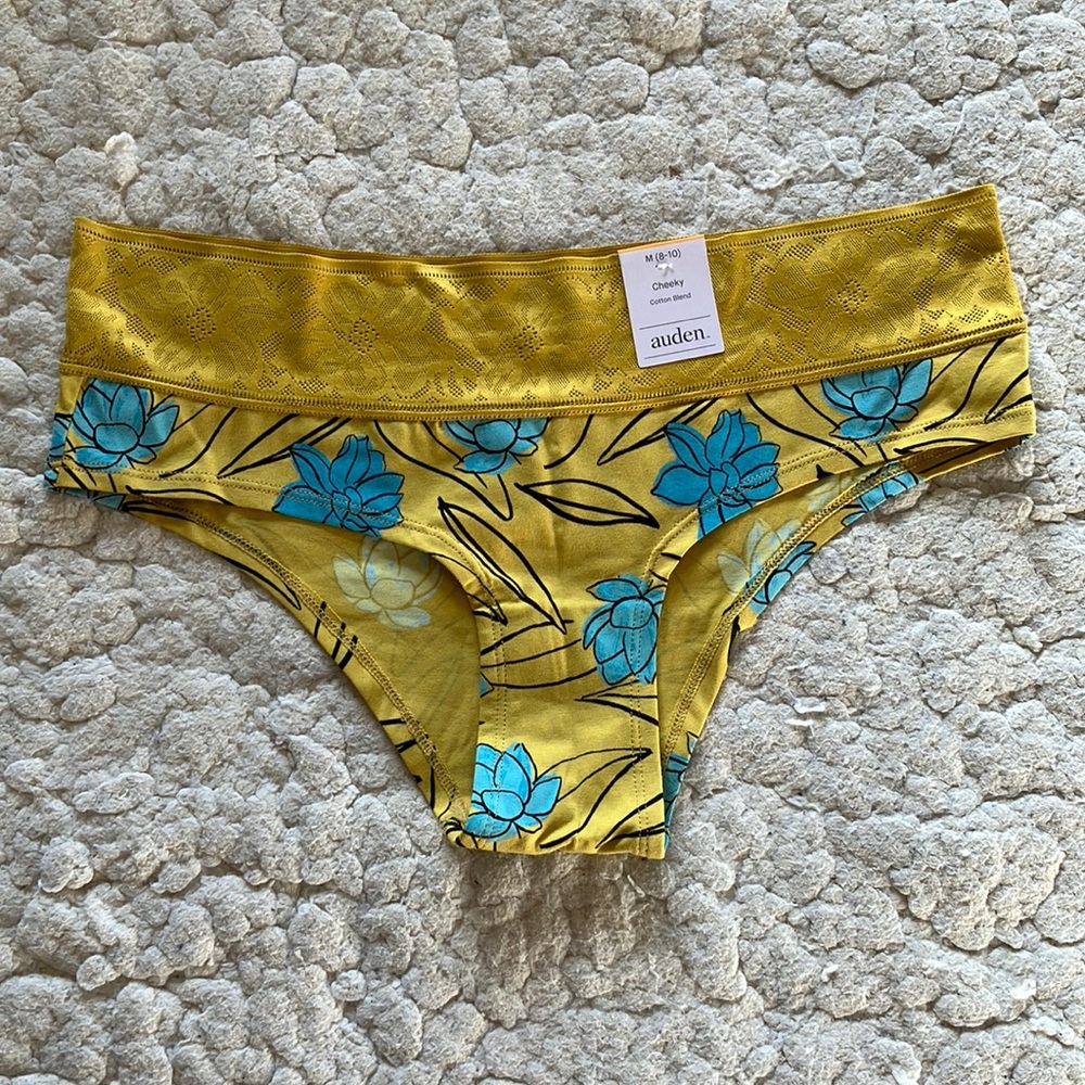 Auden panty yellow lace & blue lotus flower NWT